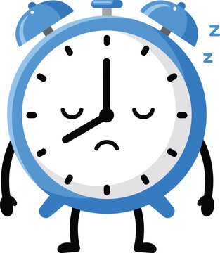 Blue Alarm Clock Character Sleeping with Closed Eyes and Sad Expression Vector Illustration 