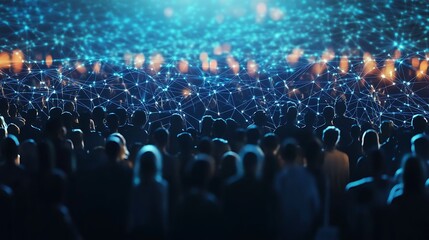 Obraz premium Urban communication concept illustrated with interconnected lights and crowd data sharing infrastructure image