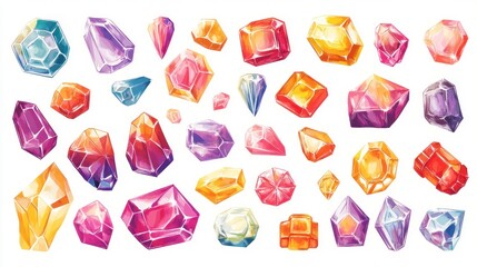 Colorful gemstone collection, isolated on white, for design