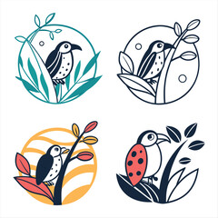 Minimalist Cute Bunny Illustration with Leaves and Plants – Hand Drawn Vector Design for Kids, Nursery, and Nature Themes.