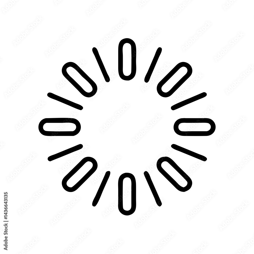 Poster Circular arrangement of short lines and rounded rectangles forming a loding radial pattern design element shape