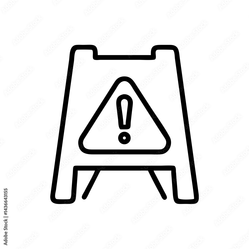 Poster a line drawing of a caution sign with an exclamation point inside a triangle shape on a white backdr