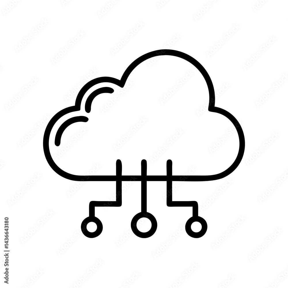 Poster Outline graphic featuring a fluffy cloud with lines connecting to small circles at the bottom edge
