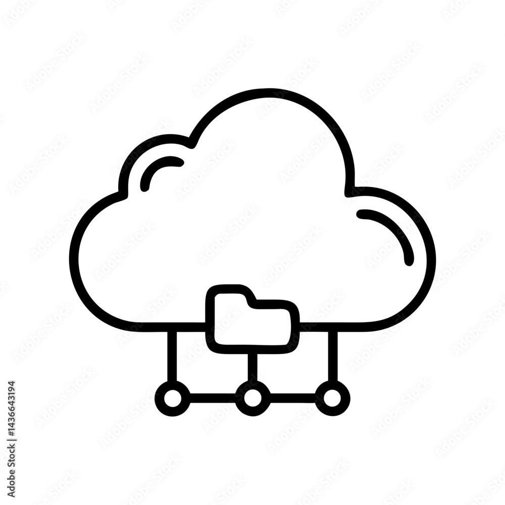 Poster Outline graphic of a fluffy data storage with a folder connected to a network of nodes and lines
