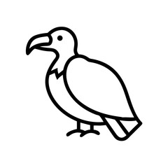 Simple graphic of a vulture with a curved beak and small feet standing on the ground alone here now