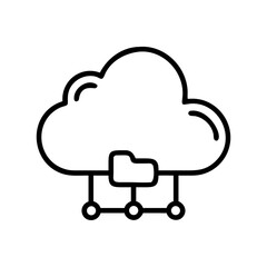 Outline graphic of a fluffy data storage with a folder connected to a network of nodes and lines