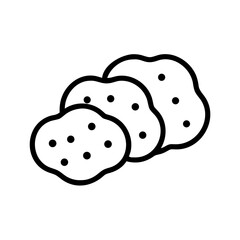 Three outline cookies with dark spots arranged overlapping each other in a simple graphic style design