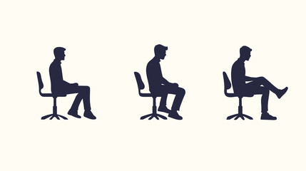 Man sitting positions in chair silhouette vector illustration for posture and ergonomics design