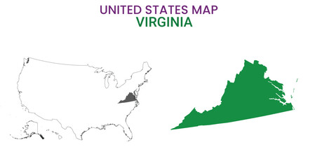 Virginia map of USA state. Virginia map vector illustration. Virginia vector map on white background.