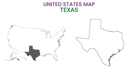 Fototapeta premium Texas map of USA state. Texas map vector illustration. Texas vector map on white background.