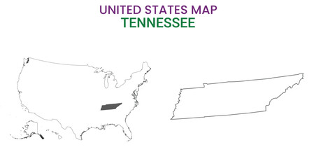 Tennessee map of USA state. Tennessee map vector illustration. Tennessee vector map on white background.