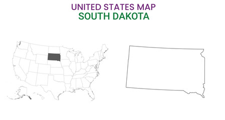 South Dakota map of USA state. South Dakota map vector illustration. South Dakota vector map on white background.
