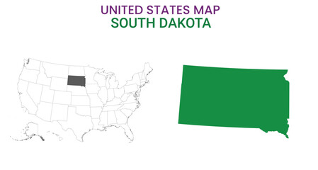 South Dakota map of USA state. South Dakota map vector illustration. South Dakota vector map on white background.