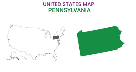 Pennsylvania map of USA state. Pennsylvania map vector illustration. Pennsylvania vector map on white background.