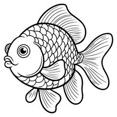 Fototapeta premium Adorable cartoon goldfish illustration black and white line art drawing simple design perfect for kids coloring pages and