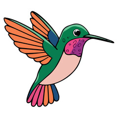Obraz premium Vibrant hummingbird in flight colorful green pink orange bird illustration art wing beak cute fast icon avian vivid small