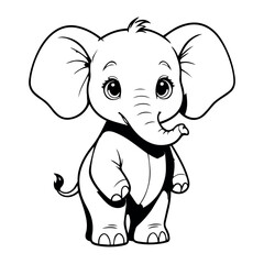 Obraz premium Adorable baby elephant illustration cute cartoon animal drawing black white design perfect for kids coloring book pages
