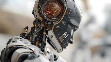 Fototapeta premium Futuristischer Roboter mit KI-Schriftzug als Vision der künstlichen Intelligenz 