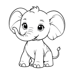 Naklejka premium Adorable baby elephant illustration cute cartoon animal drawing for kids coloring book pages simple line art design ears