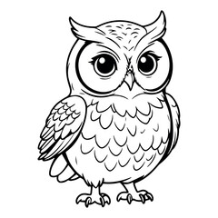 Fototapeta premium Adorable cartoon owl illustration black and white cute bird drawing graphic design element perfect for kids coloring book
