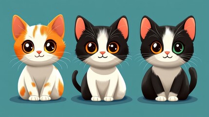 Obraz premium Cute Kittens with Cartoon, Trio, and Illustration.
