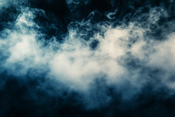 Obraz premium Dense night fog texture with swirling white mist over dark background, dramatic eerie atmosphere, moody and mysterious abstract visual for overlays, spooky and fantasy design concepts.