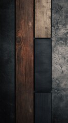 Dark wood textures, stone background, vertical layout, design element