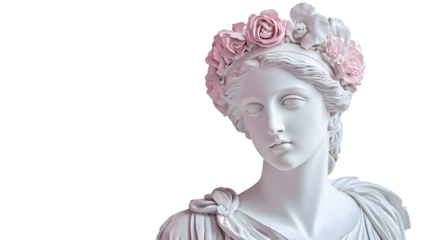 A statue of a woman with a flower crown on her head