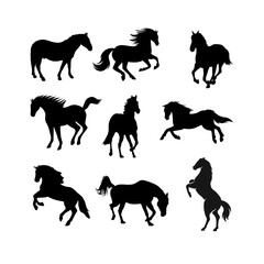 Horse Silhouettes – Wild Animal Shapes, Equestrian Art, Running Horse Vector Illustration