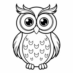 Fototapeta premium Adorable cartoon owl illustration cute bird drawing black and white simple line art design perfect for kids coloring pages