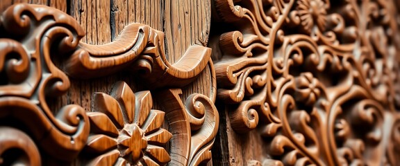 close up of a wood carving on a door