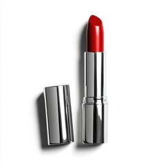 Obraz premium Red lipstick with silver casing and cap