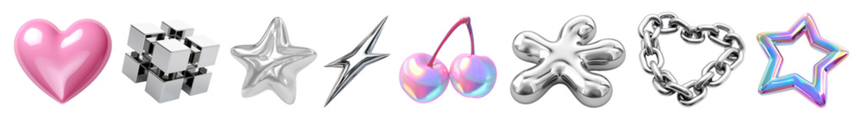 Obraz premium PNG Glossy metallic 3D shapes, elements on transparent background