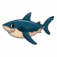 Obraz premium Friendly cartoon shark character illustration design sea cute fish blue fins funny happy