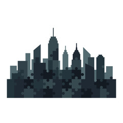 Naklejka premium Puzzle-themed city skyline illustration in dark colors 