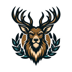 Stag Head with Antlers and Laurel Wreath Graphic