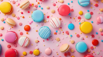 The texture and background of the candies and lollipops are made in pastel colors. Cupcakes and cakes. The harm of sweets.