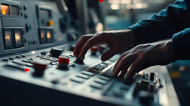 Operator's Hands on Industrial Control Panel