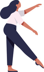 Fototapeta premium Woman dancing ballet pose with outstretched arms in flat vector style illustration 