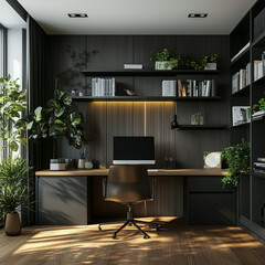 Modern Home Office Interior with Green Plants 
