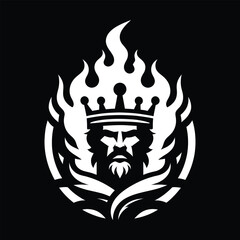 King Icon in Flames Bold Black and White Design