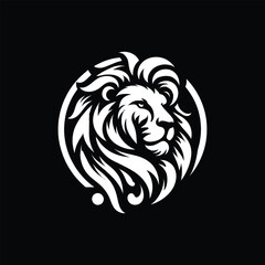 Lion Head Vector Illustration in White on Black Background