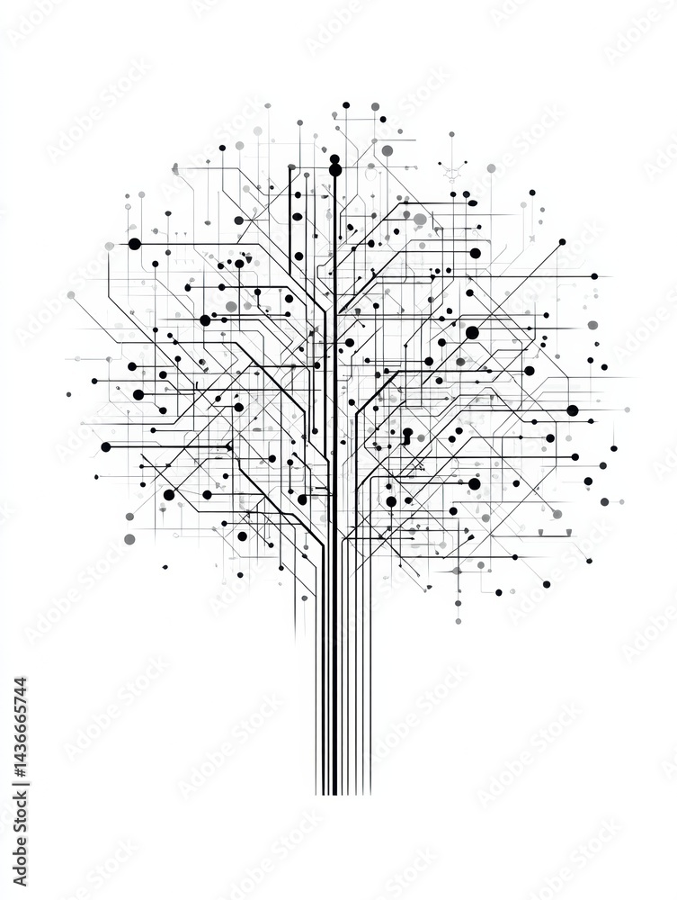 Poster Minimal Brain Icon Created From Tiny Connected Circuits Showcases Intricate Design Elements of Technology and Neural Networks