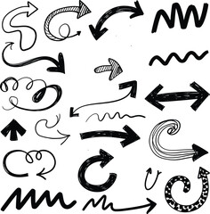 Hand Drawn Arrows Vector Illustration Set - Variety of Doodle Style Directional Elements for Design and Annotation






