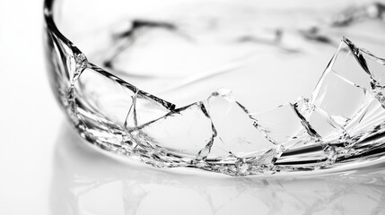 Obraz premium Close-up of the rim of a shattered wine glass on a white background, highlighting broken edges 