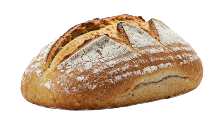 A golden brown loaf of sourdough bread is beautifully presented against a black background.