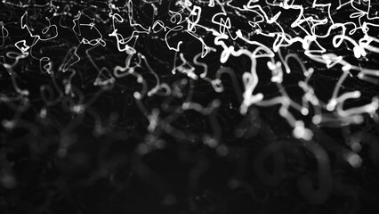 Black and white abstract light trails creating intricate lines and curves in high contrast futuristic backdrop