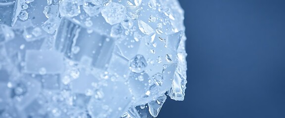 close up of ice on a blue background