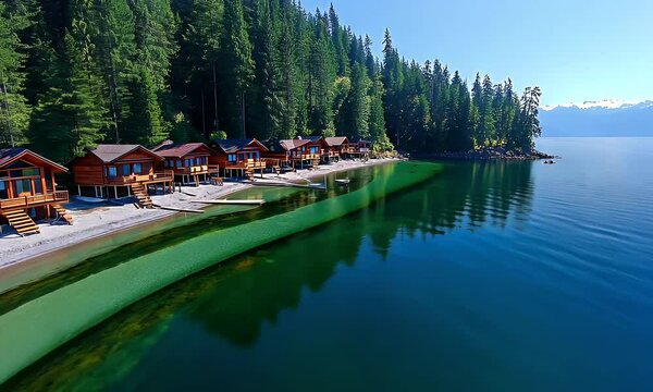 Wooden cabins lakeside waterfront vacation rental