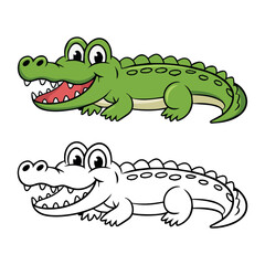 Happy cartoon crocodile illustration coloring page green reptile animal fun cute kids book tail child